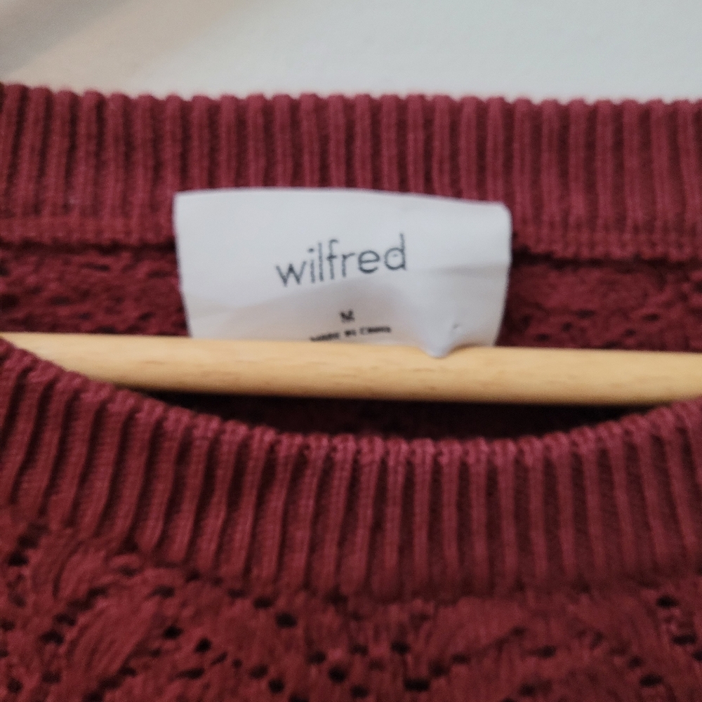 WILFRED ARITZIA ARBOR Knit Pointelle 100% Merino Wool Burgundy Rust Sweater M - Picture 4 of 5